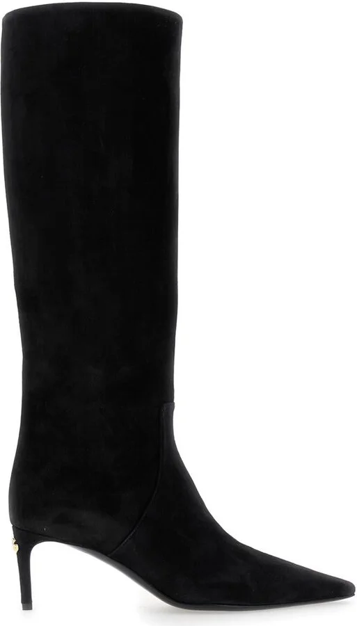 Black High Boots With Dg Logo In Suede Woman