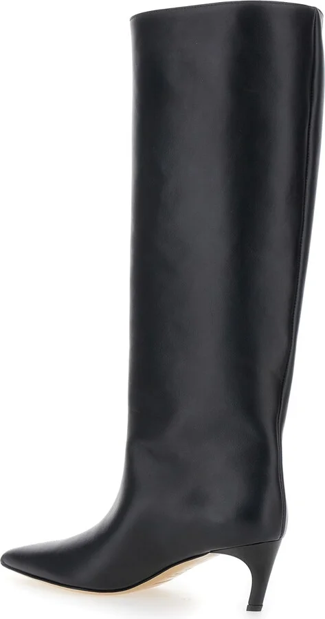 Black High Boots With Pointed Toe And Low Heel In Leather Woman - Image 3