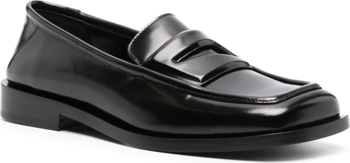Black High-Shine Leather Loafers - Image 2