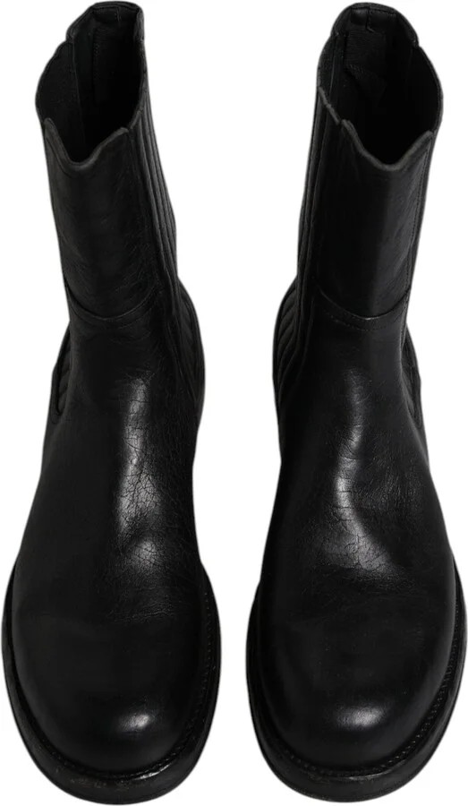 Black Horse Leather Mid Calf Boots Men's Shoes - Image 3