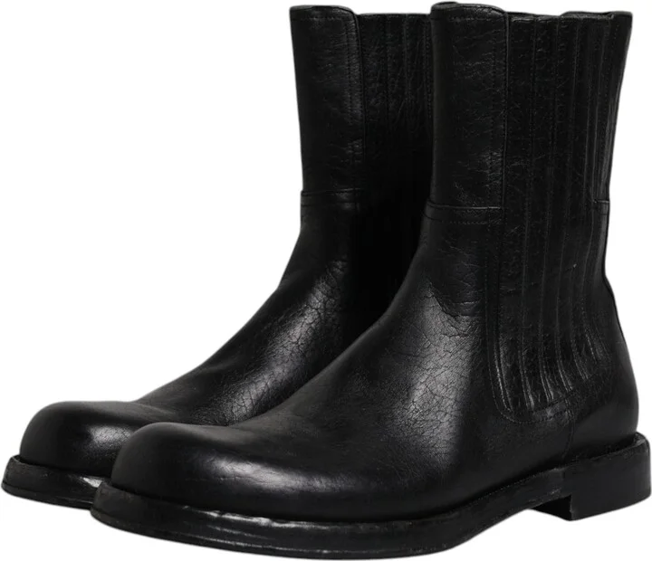 Black Horse Leather Mid Calf Boots Men's Shoes - Image 4