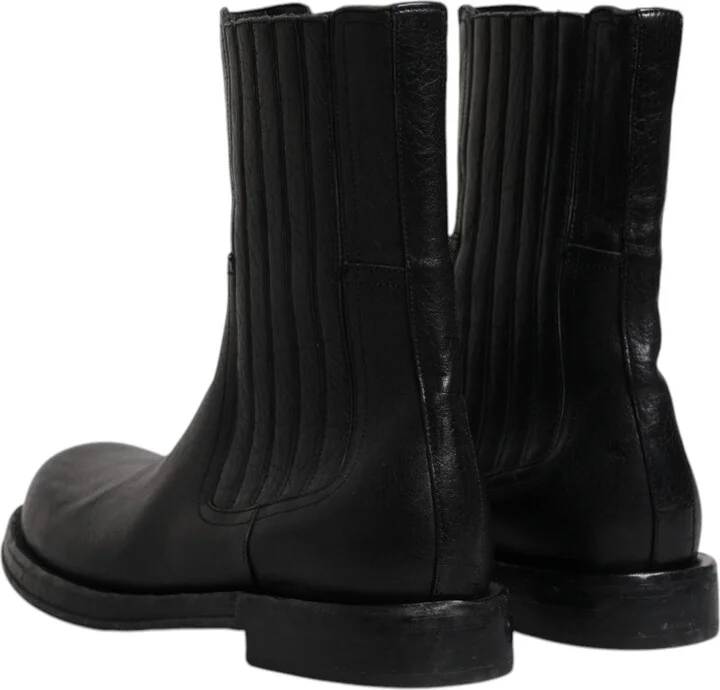 Black Horse Leather Mid Calf Boots Men's Shoes - Image 5