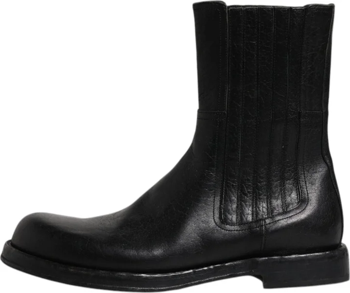Black Horse Leather Mid Calf Boots Men's Shoes - Image 6
