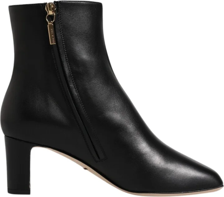 Black Jackie Leather Mid Calf Boots Women's Shoes