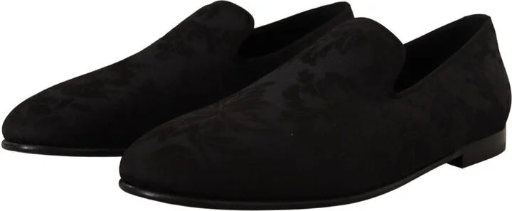 Black Jacquard Slippers Flats Loafers Men's Shoes - Image 3