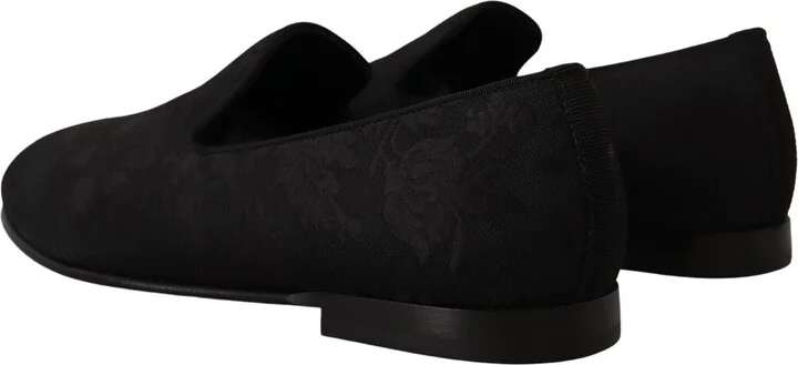 Black Jacquard Slippers Flats Loafers Men's Shoes - Image 4
