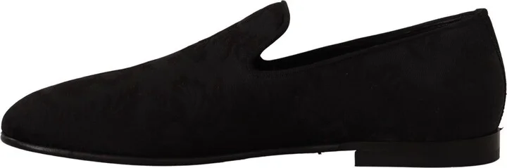 Black Jacquard Slippers Flats Loafers Men's Shoes - Image 5