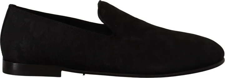 Black Jacquard Slippers Flats Loafers Men's Shoes