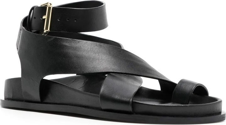 Black Jalen Flat Leather Sandals - Image 2