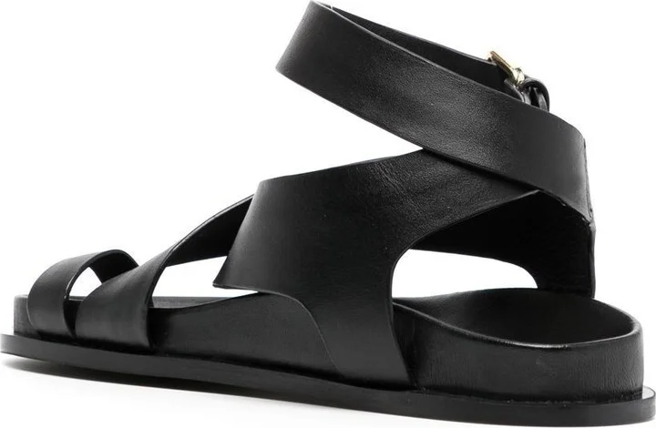 Black Jalen Flat Leather Sandals - Image 3