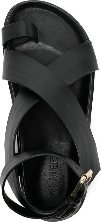 Black Jalen Flat Leather Sandals - Image 4
