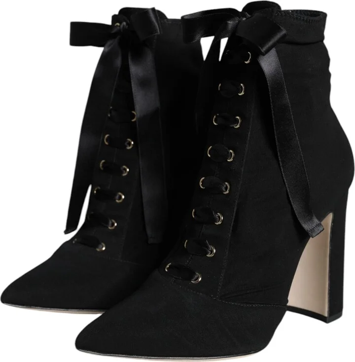 Black Jersey Stretch Ankle Booties Women's Shoes - Image 3