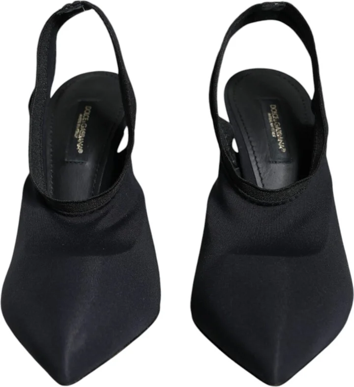 Black Jersey Stretch Heels Slingback Women's Shoes - Image 2