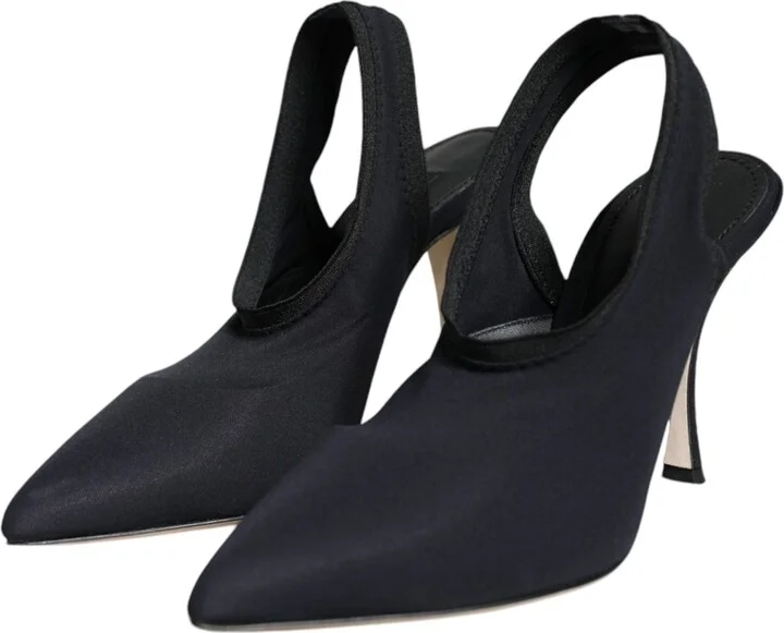 Black Jersey Stretch Heels Slingback Women's Shoes - Image 3