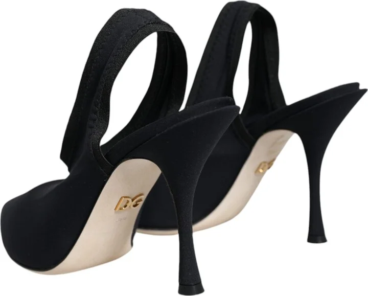 Black Jersey Stretch Heels Slingback Women's Shoes - Image 4