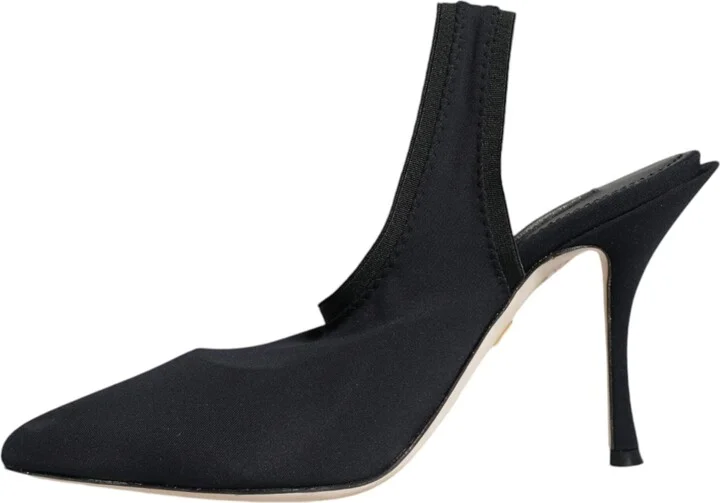 Black Jersey Stretch Heels Slingback Women's Shoes - Image 5