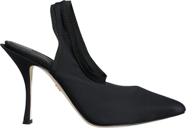 Black Jersey Stretch Heels Slingback Women's Shoes