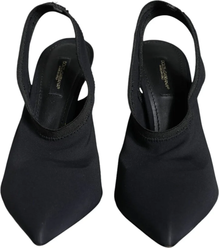 Black Jersey Stretch Heels Slingback Women's Shoes (Pre-Owned) - Image 2