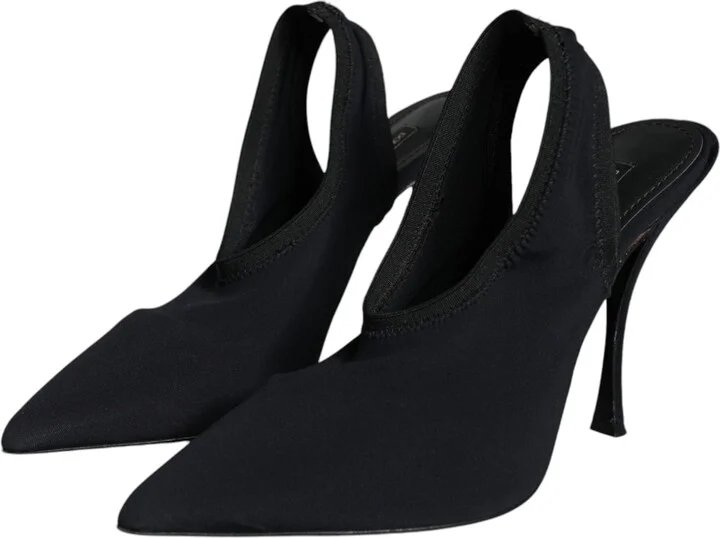 Black Jersey Stretch Heels Slingback Women's Shoes (Pre-Owned) - Image 3