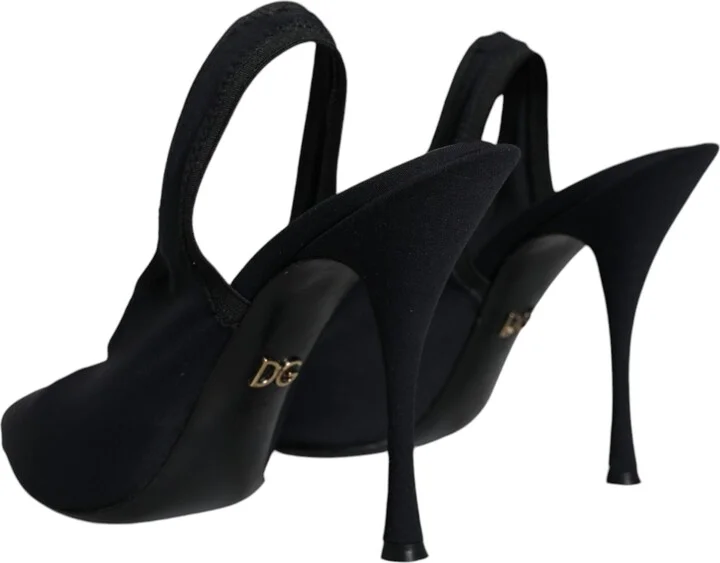 Black Jersey Stretch Heels Slingback Women's Shoes (Pre-Owned) - Image 4