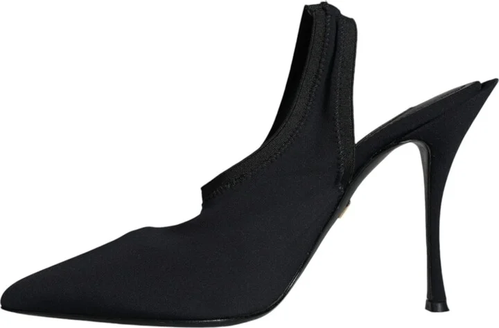 Black Jersey Stretch Heels Slingback Women's Shoes (Pre-Owned) - Image 5