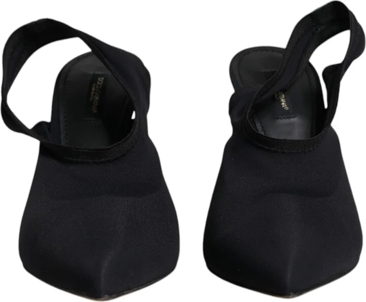 Black Jersey Stretch Heels Slingback Women's Shoes (Pre-Owned) - Image 2