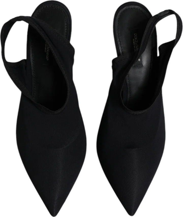 Black Jersey Stretch Heels Slingback Women's Shoes (Pre-Owned) - Image 3