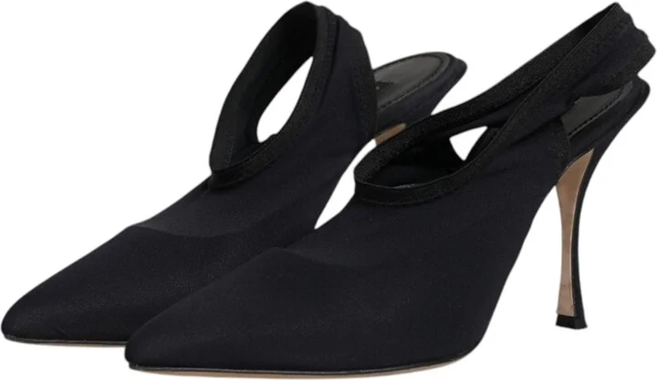 Black Jersey Stretch Heels Slingback Women's Shoes (Pre-Owned) - Image 4