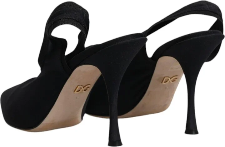 Black Jersey Stretch Heels Slingback Women's Shoes (Pre-Owned) - Image 5