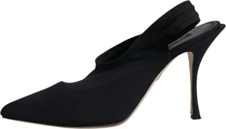 Black Jersey Stretch Heels Slingback Women's Shoes (Pre-Owned) - Image 6