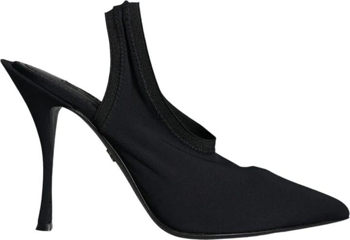 Black Jersey Stretch Heels Slingback Women's Shoes (Pre-Owned)
