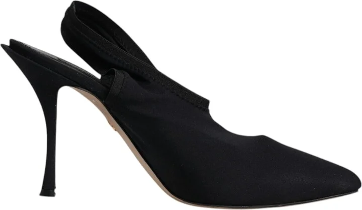 Black Jersey Stretch Heels Slingback Women's Shoes (Pre-Owned)