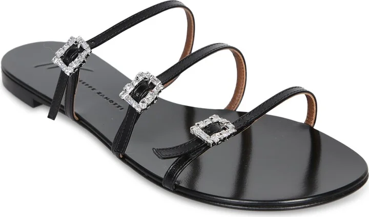 Black Jewel Flat Sandals - Image 2