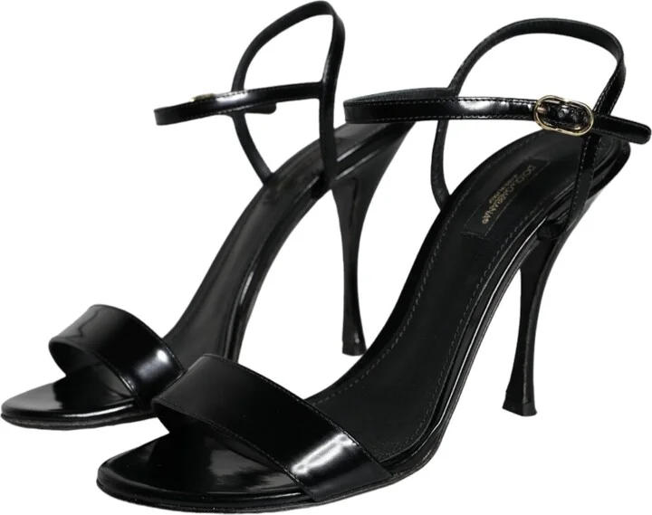 Black KEIRA Leather Heels Sandals Women's Shoes (Pre-Owned) - Image 3