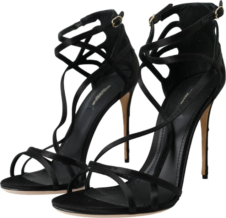Black Keira Satin Heels Sandals Women's Shoes (Pre-Owned) - Image 3