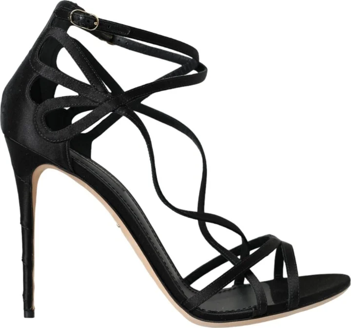 Black Keira Satin Heels Sandals Women's Shoes (Pre-Owned)