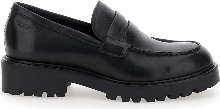 Black Kenova Loafers With Strap On The Upper In Leather Woman