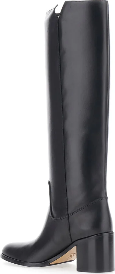 Black Knee-high Boots With Cut-out On The Side And Logo Plaque In Leather Woman - Image 3