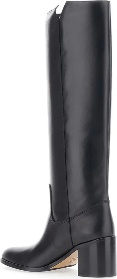 Black Knee-High Boots With Cut-Out On The Side And Logo Plaque In Leather Woman - Image 3