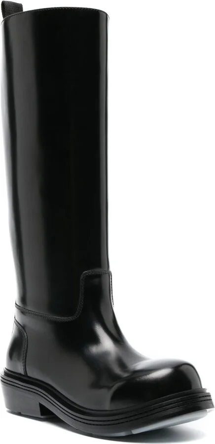 Black Knee High Leather Boots - Image 2