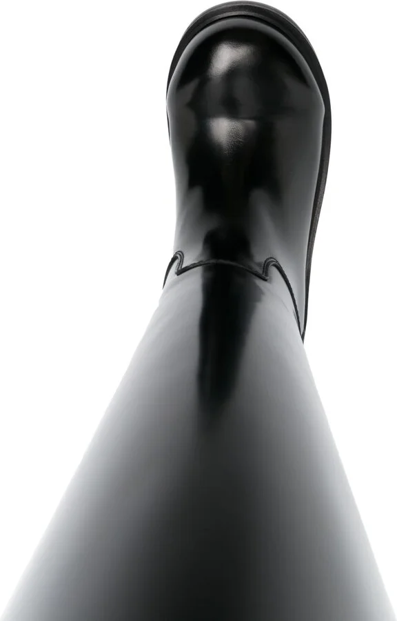 Black Knee High Leather Boots - Image 4