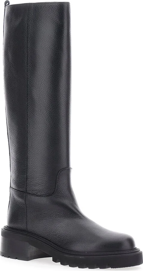 Black Knee-high Slip-on Boots In Grained Leather Woman - Image 2