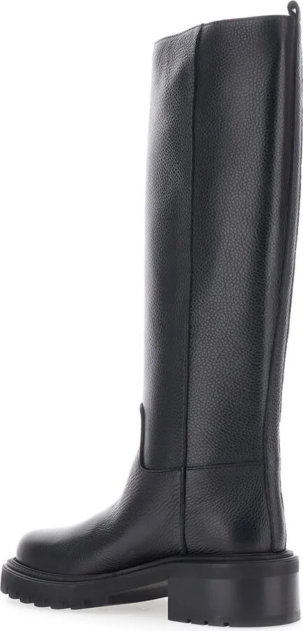 Black Knee-high Slip-on Boots In Grained Leather Woman - Image 3
