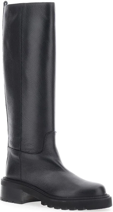 Black Knee-High Slip-On Boots In Grained Leather Woman - Image 2