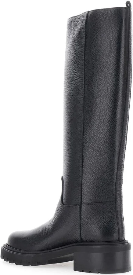 Black Knee-High Slip-On Boots In Grained Leather Woman - Image 3