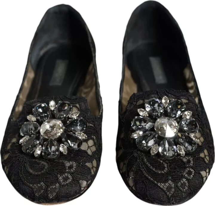 Black Lace Crystal Ballet Flats Loafer Women's Shoes - Image 2