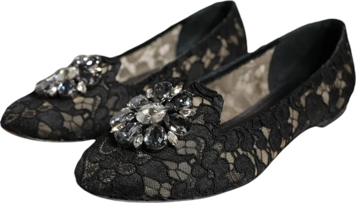 Black Lace Crystal Ballet Flats Loafer Women's Shoes - Image 4
