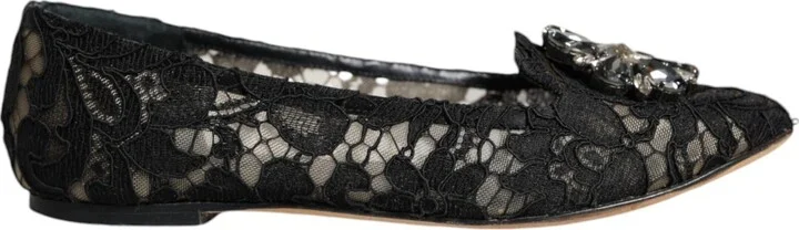 Black Lace Crystal Ballet Flats Loafer Women's Shoes