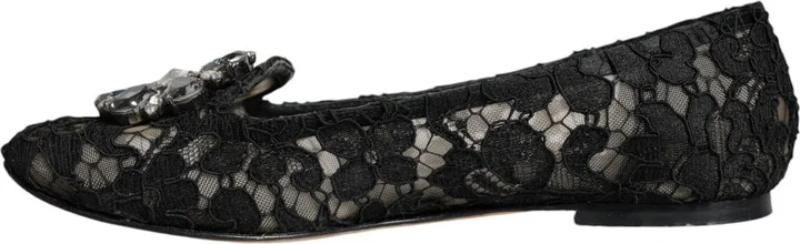Black Lace Crystal Ballet Flats Loafer Women's Shoes (Pre-Owned) - Image 5
