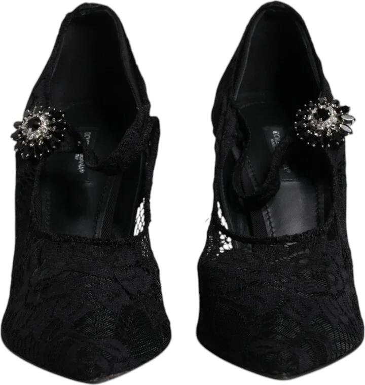 Black Lace Crystals Mary Jane Pumps Women's Shoes - Image 2